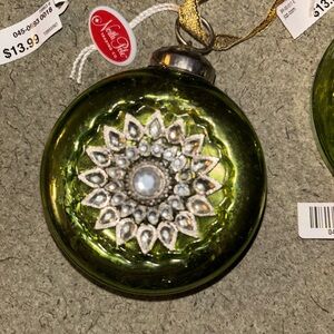NEW North Pole Trading Co Mercury Glass Christmas Ornament Green Rhinestone Star